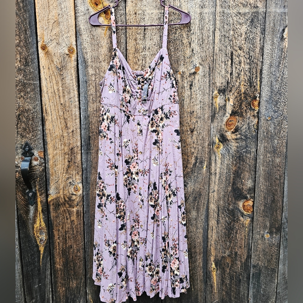 NWT Torrid Purple Floral Challis Midi Dress,Size 0(Large/12),Ruched bodice